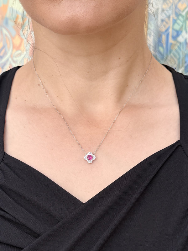 Red Stone Clover Necklace