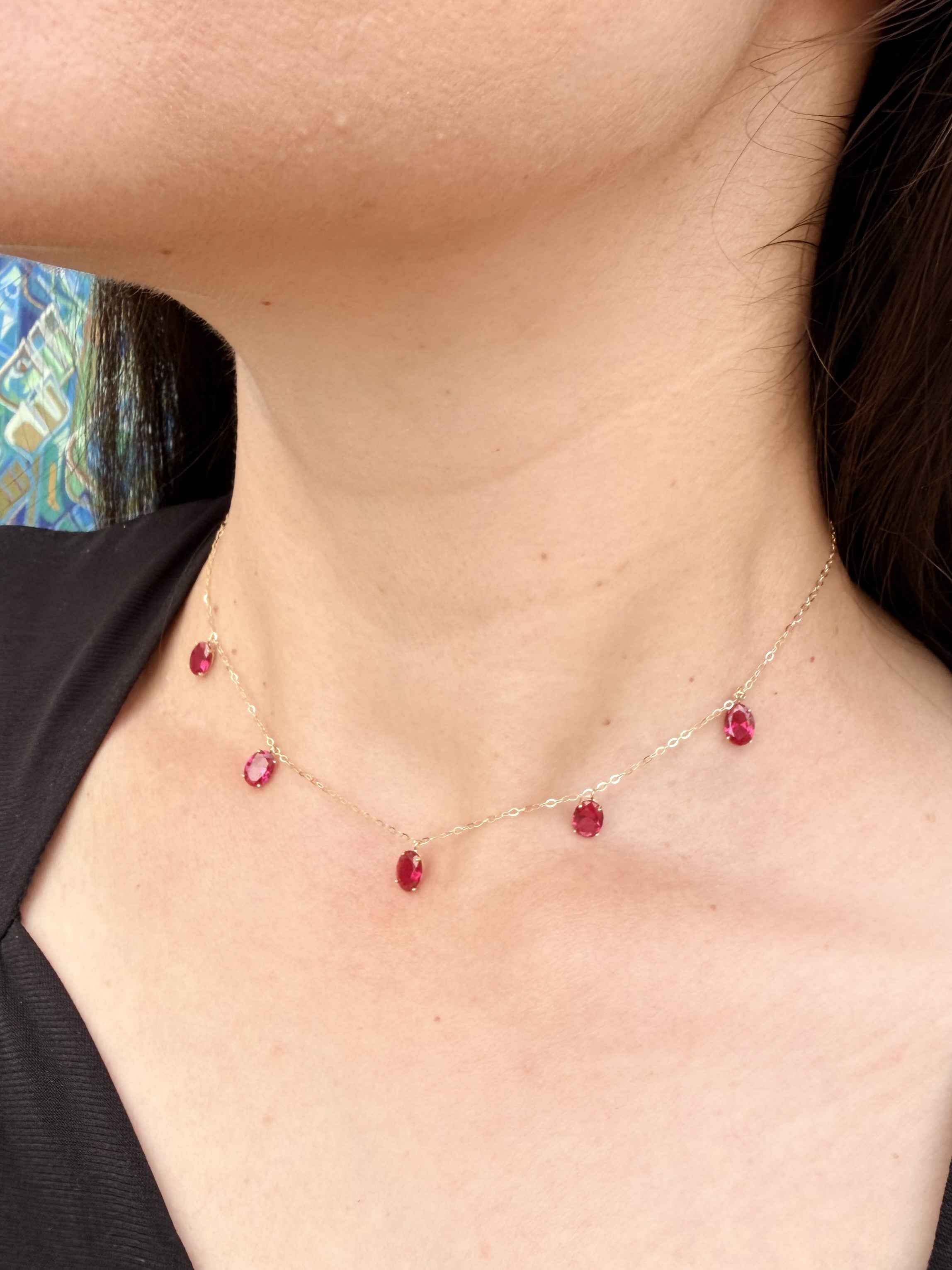 Oval red zircon Necklace