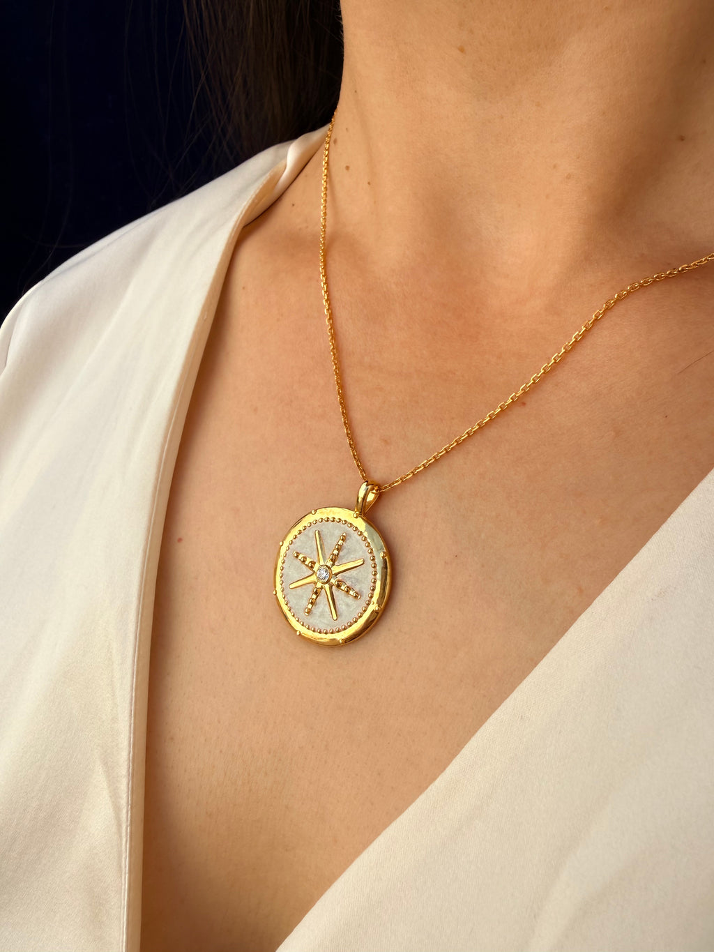 Celestial White Enamel Pendant Necklace