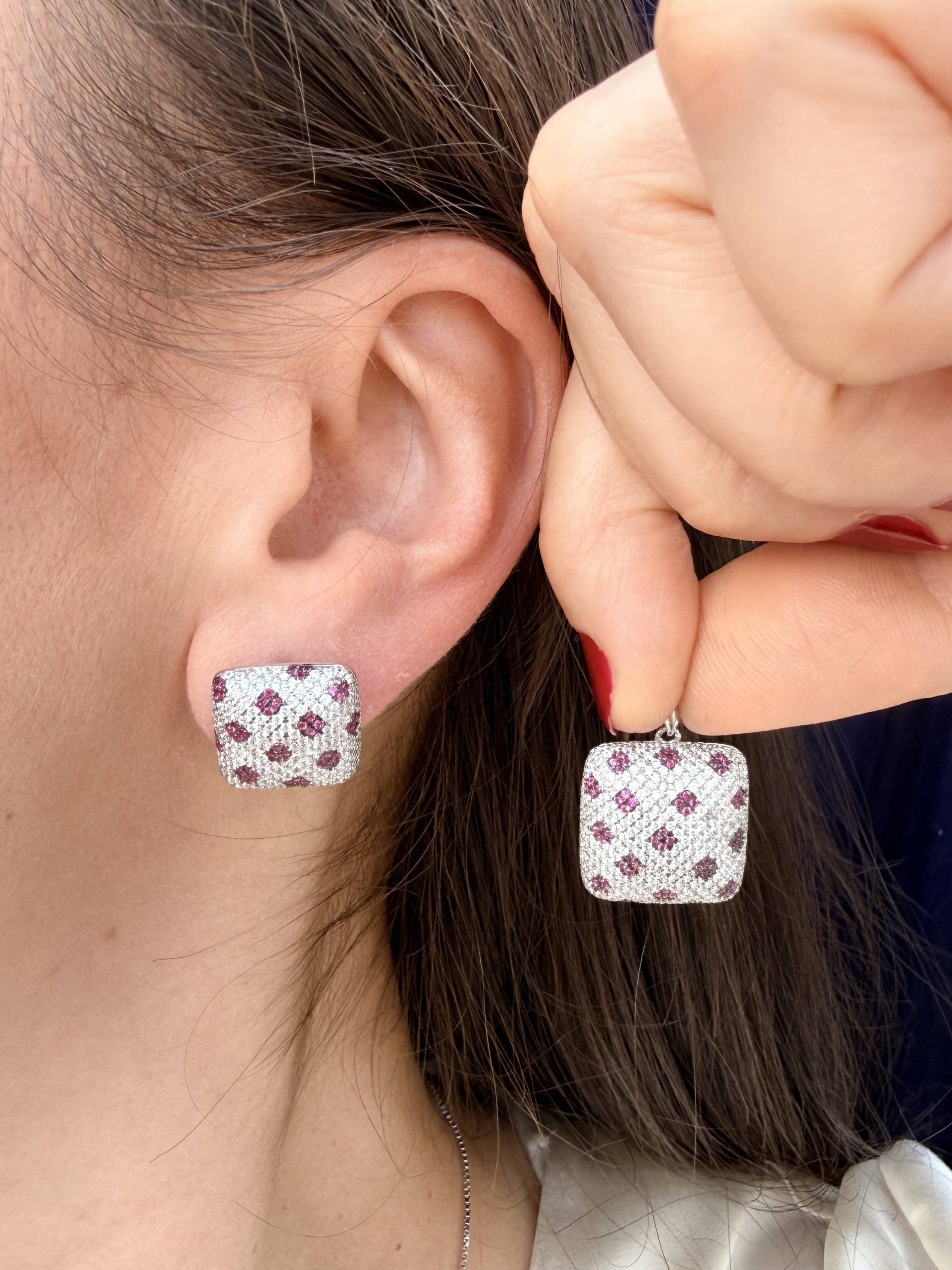 Rania Pavé Square Pendant & Earrings Set