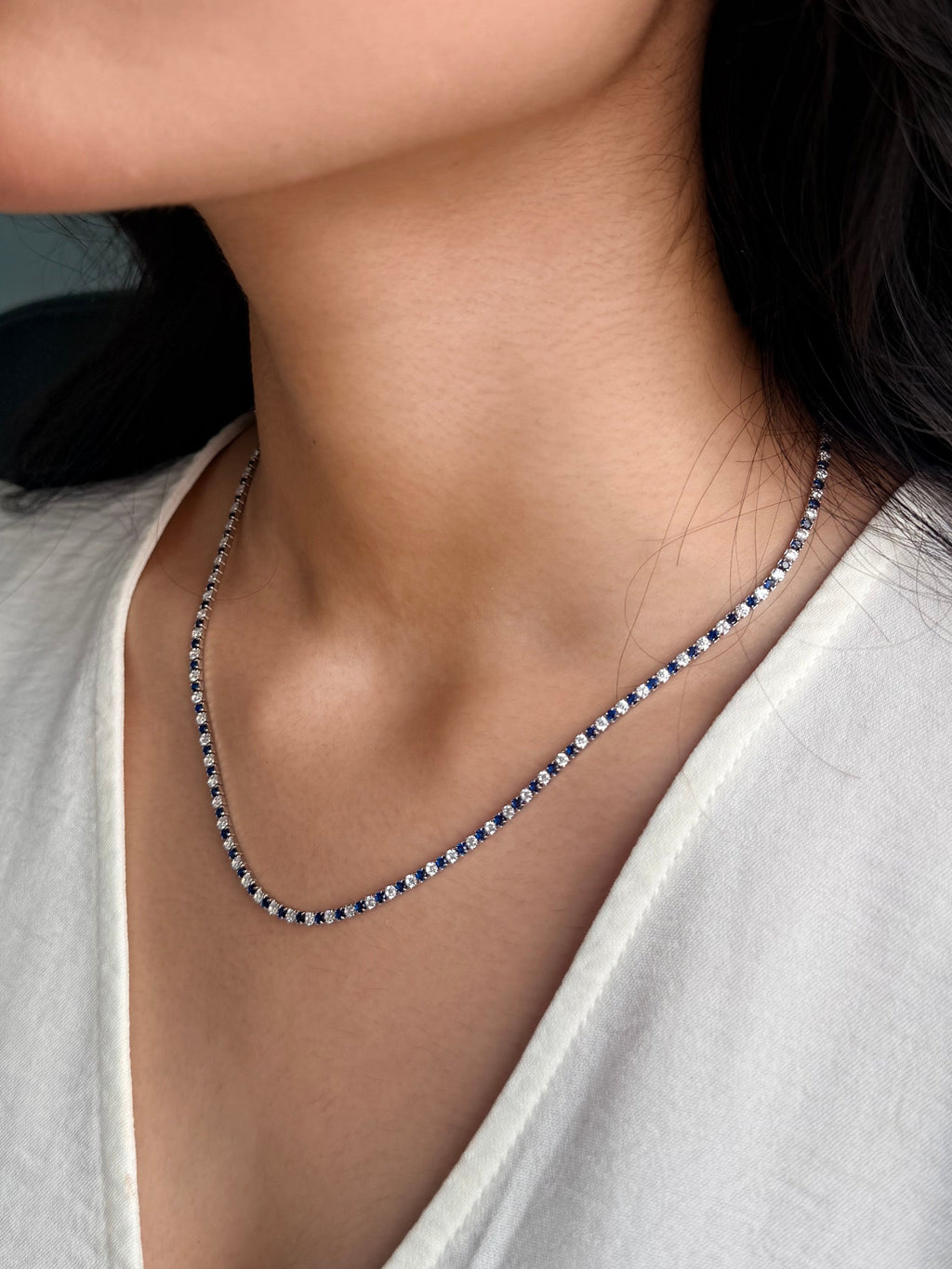 Blue White Tennis Necklace