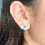 Flower Earrings with Green Stone