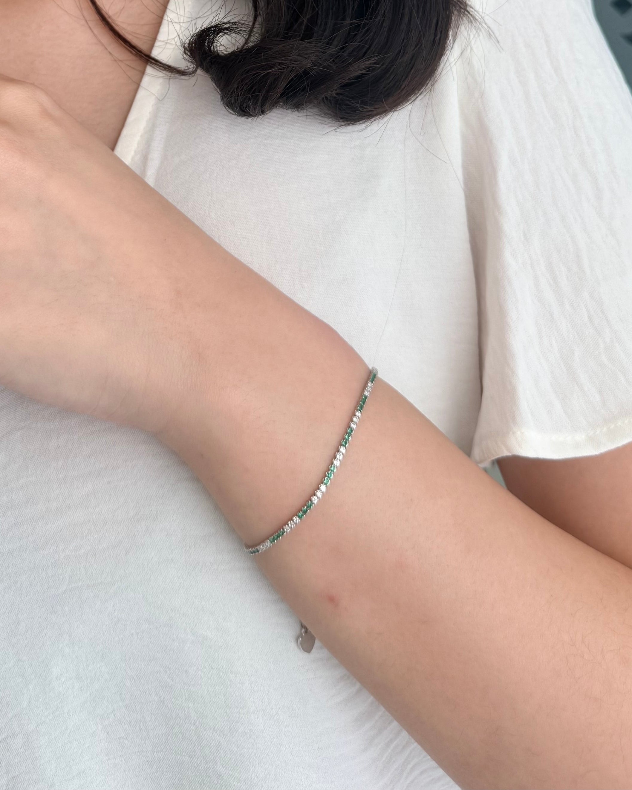 Green and White Tennis Bracelet