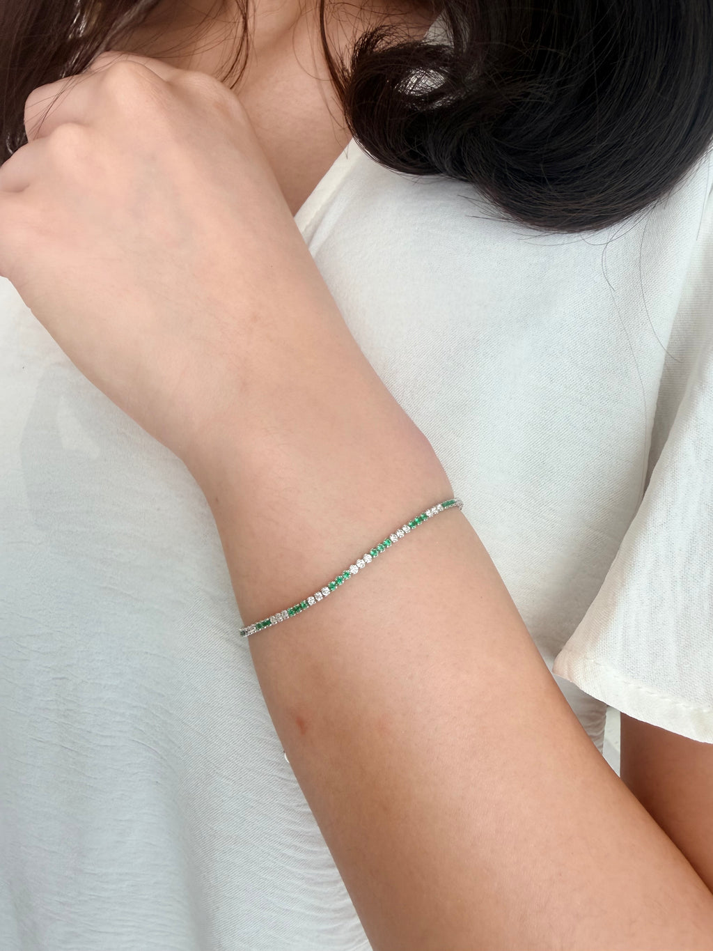 Green and White Tennis Bracelet