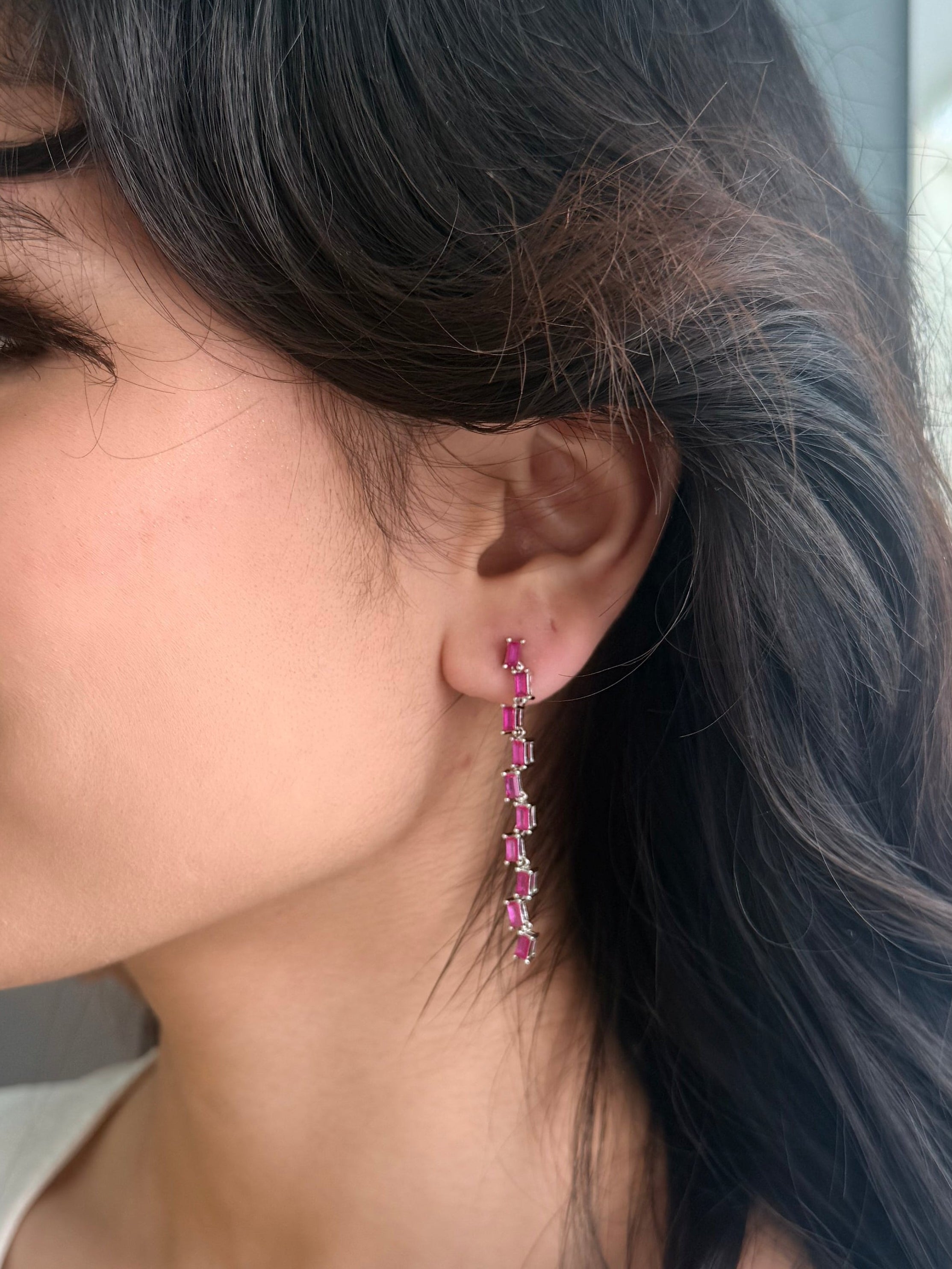 Baguette Zircon Drop Earrings in Sterling Silver