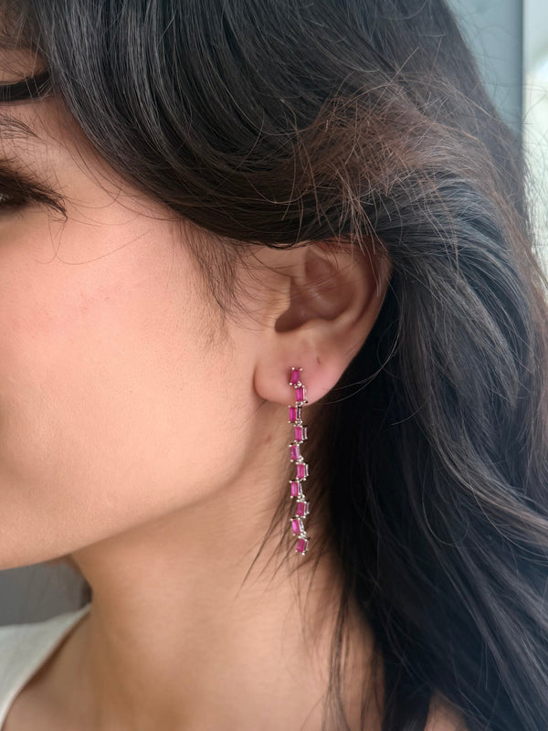 Baguette Zircon Drop Earrings in Sterling Silver