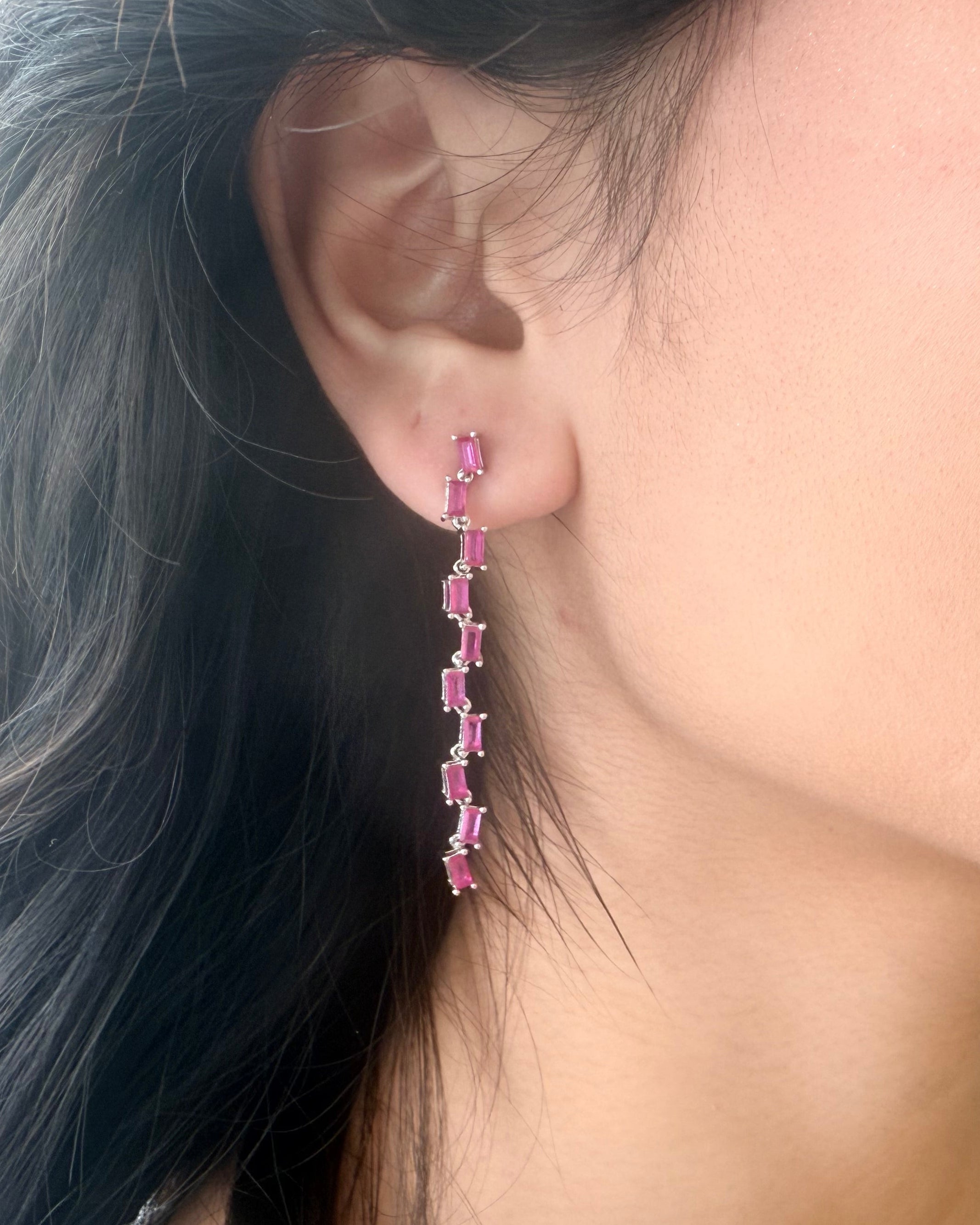Baguette Zircon Drop Earrings in Sterling Silver