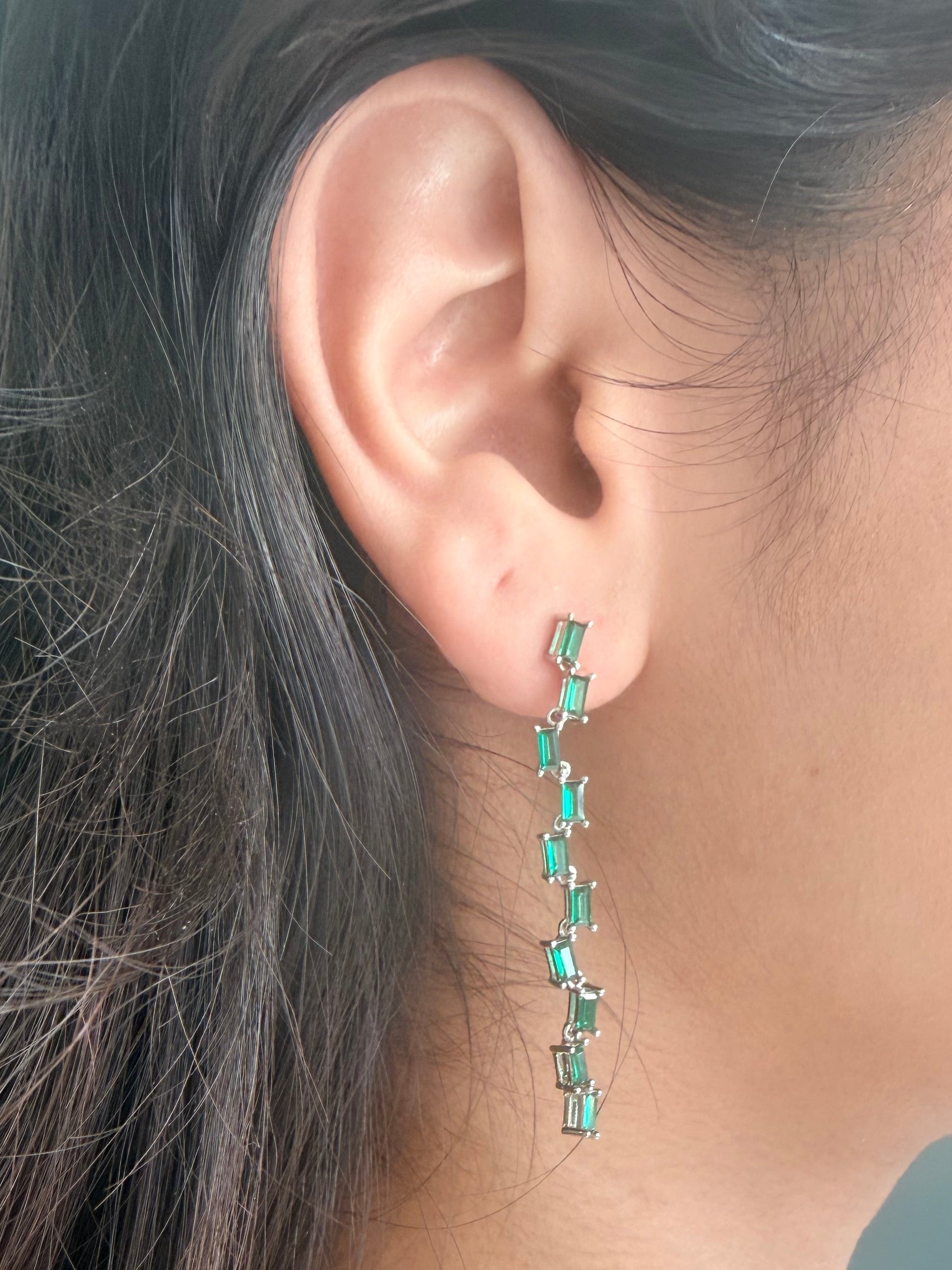 Baguette Zircon Drop Earrings in Sterling Silver