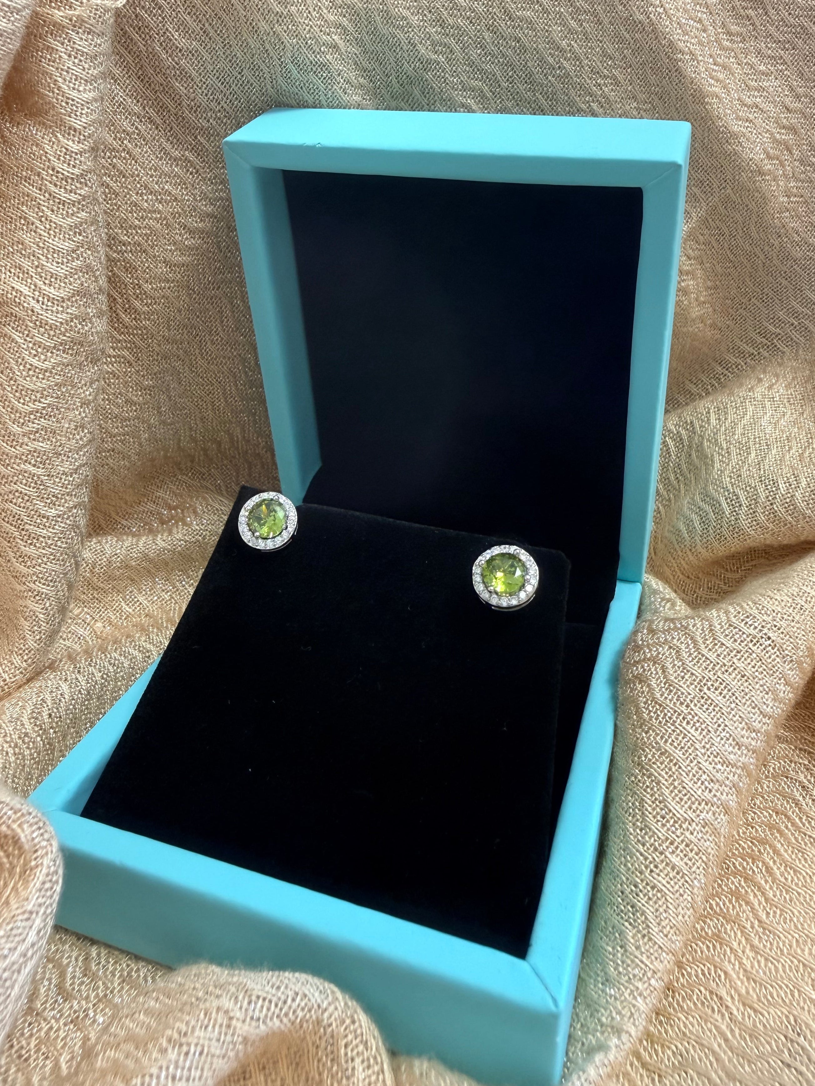 Green Crystal Round Studs