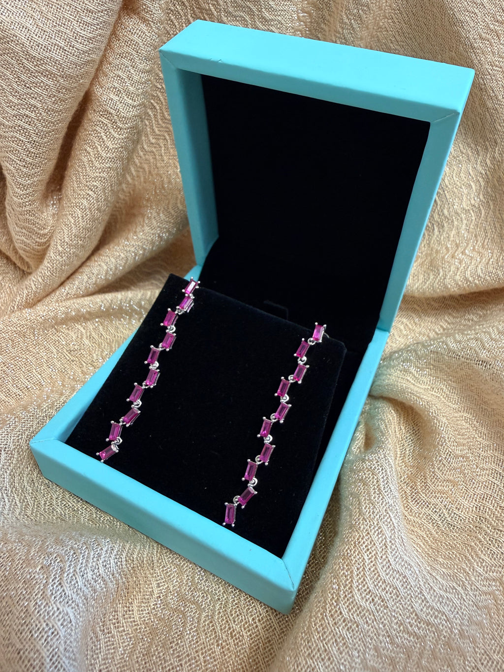 Baguette Zircon Drop Earrings in Sterling Silver