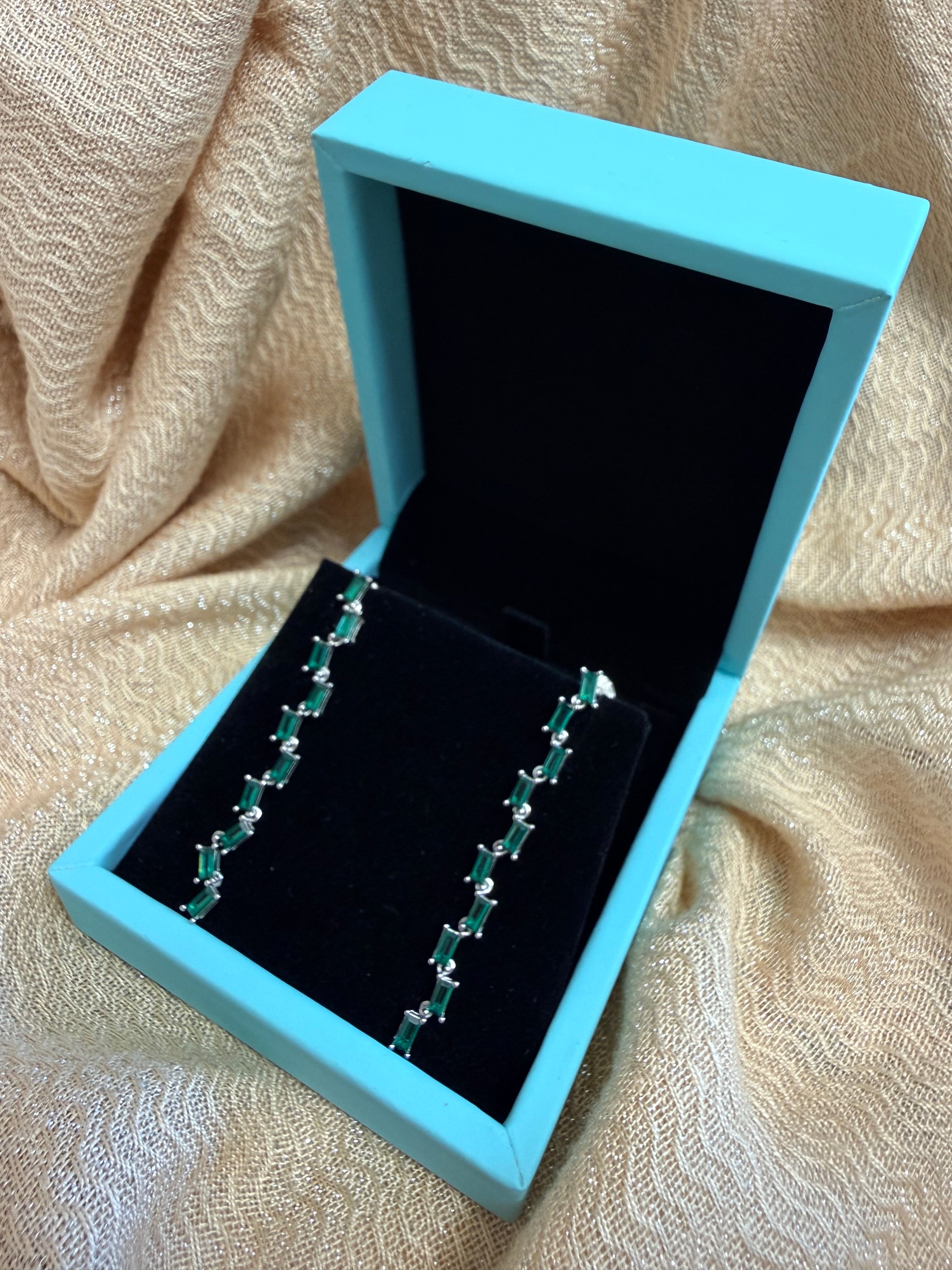 Baguette Zircon Drop Earrings in Sterling Silver