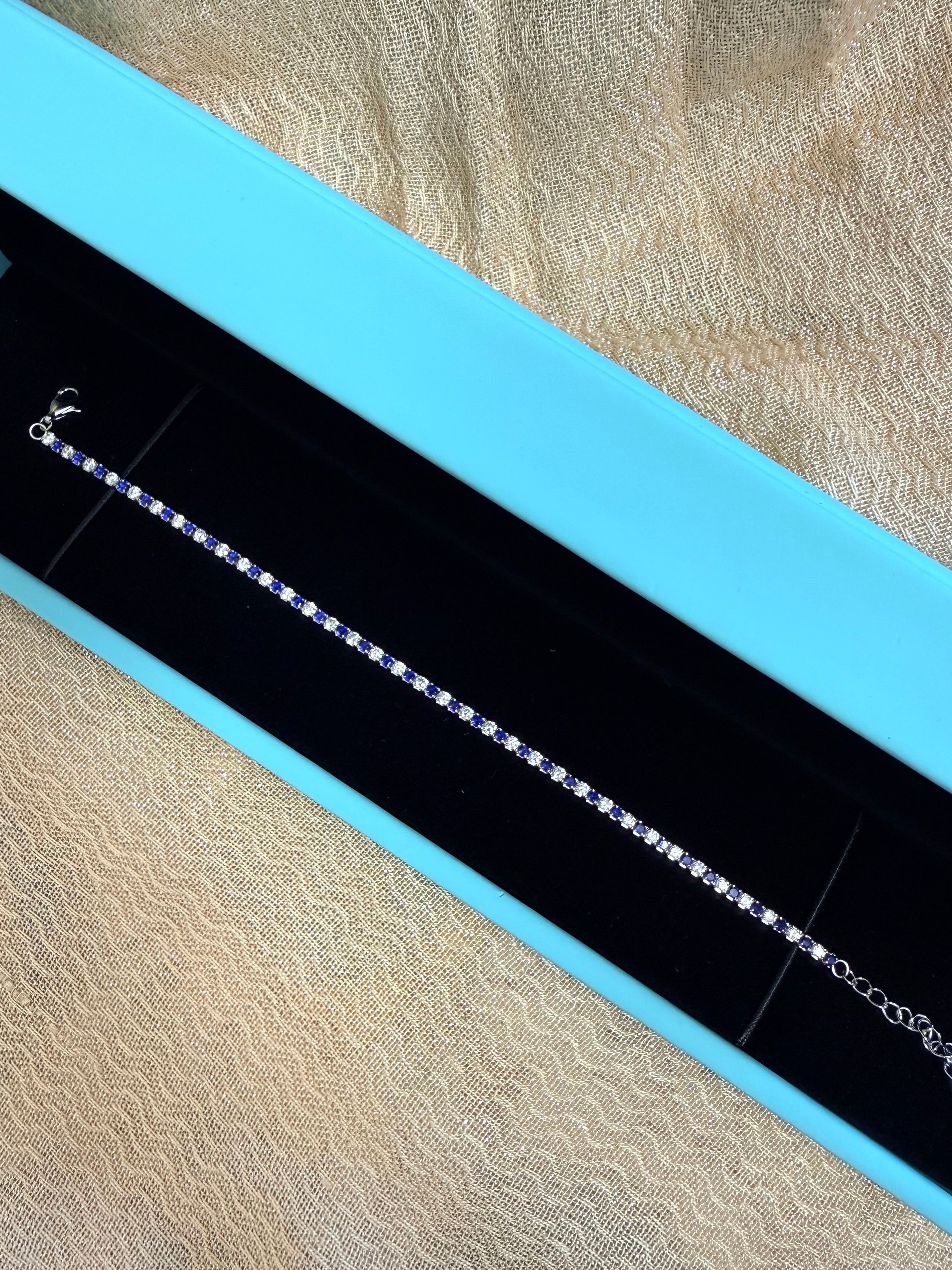 Blue and White Tennis Bracelet