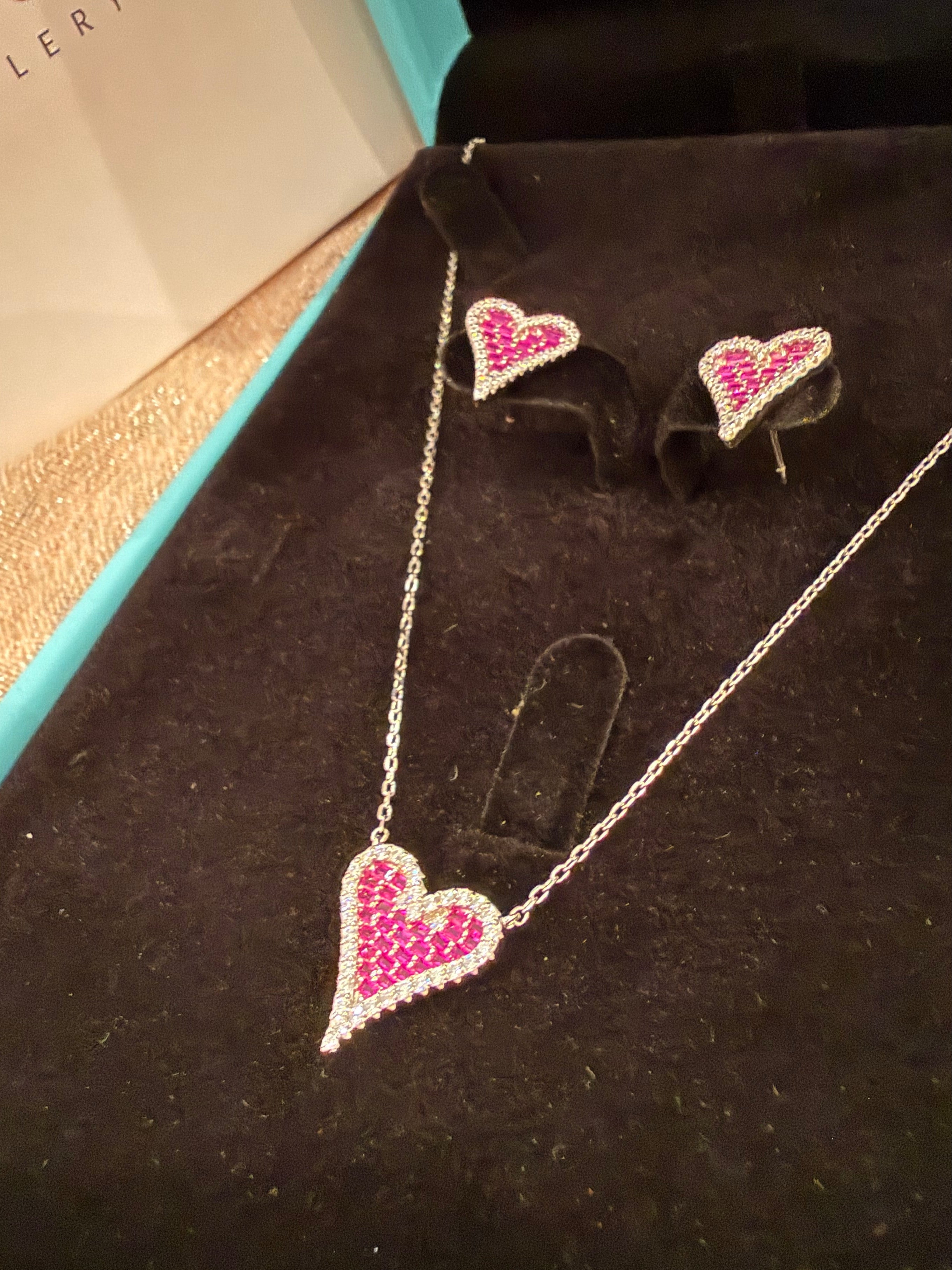 Blush Heart Zircon Necklace & Earrings Set