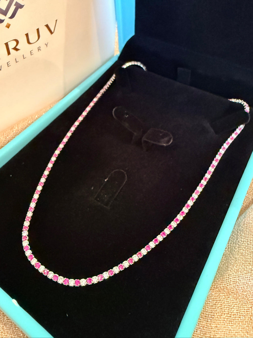 Ruby Pink and White Tennis Necklace
