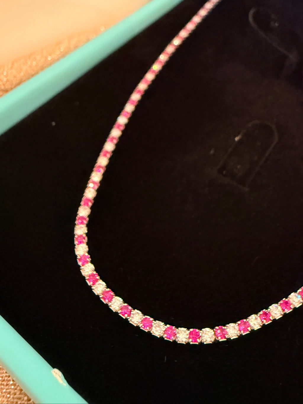 Ruby Pink and White Tennis Necklace