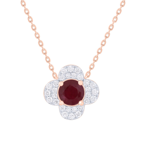 Red Stone Clover Necklace